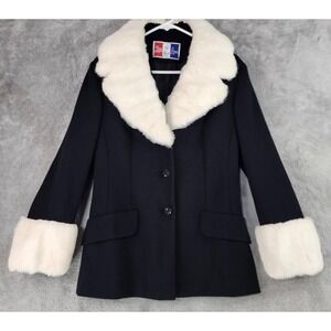 Lilli Ann Coat Womens Small Black Fur Collar Cuffs 60s Mod Retro Vintage Jacket